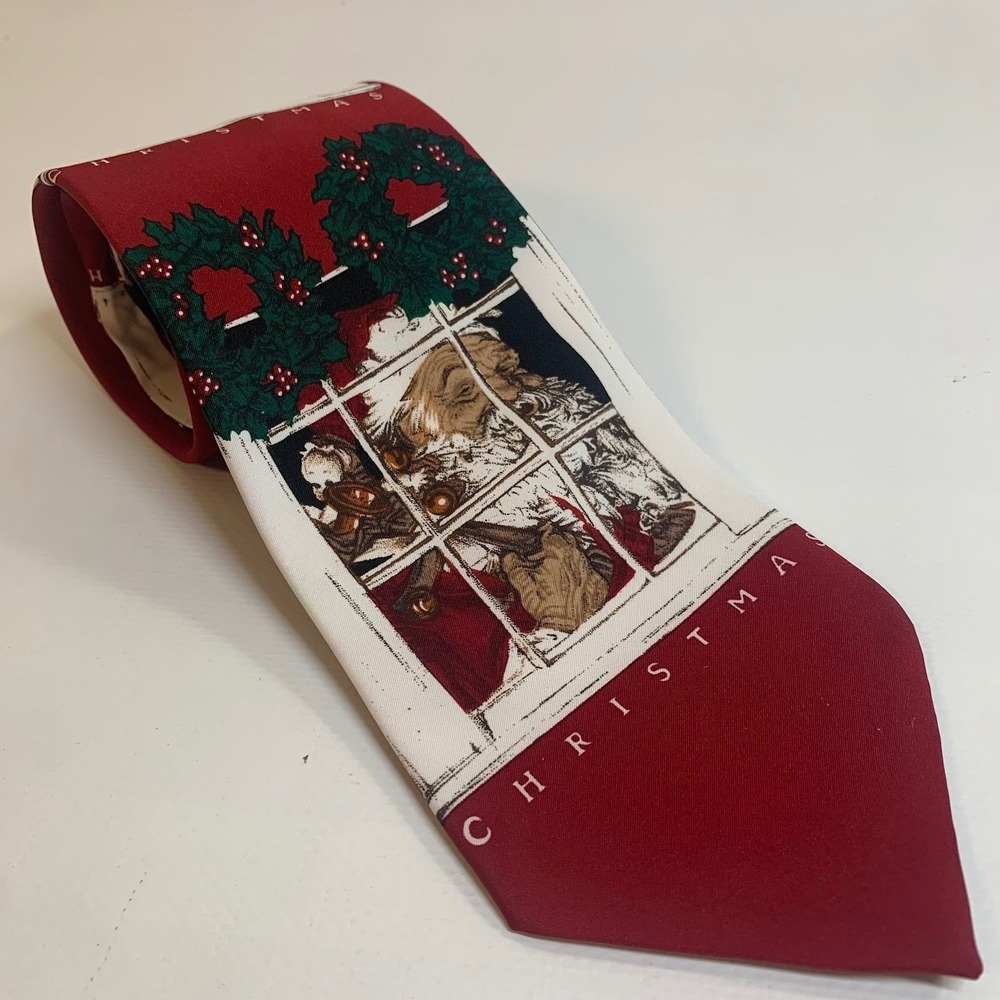 VTG 1996 Norman Rockwell Christmas Express Santa Claus Polyester 57" Classic Tie